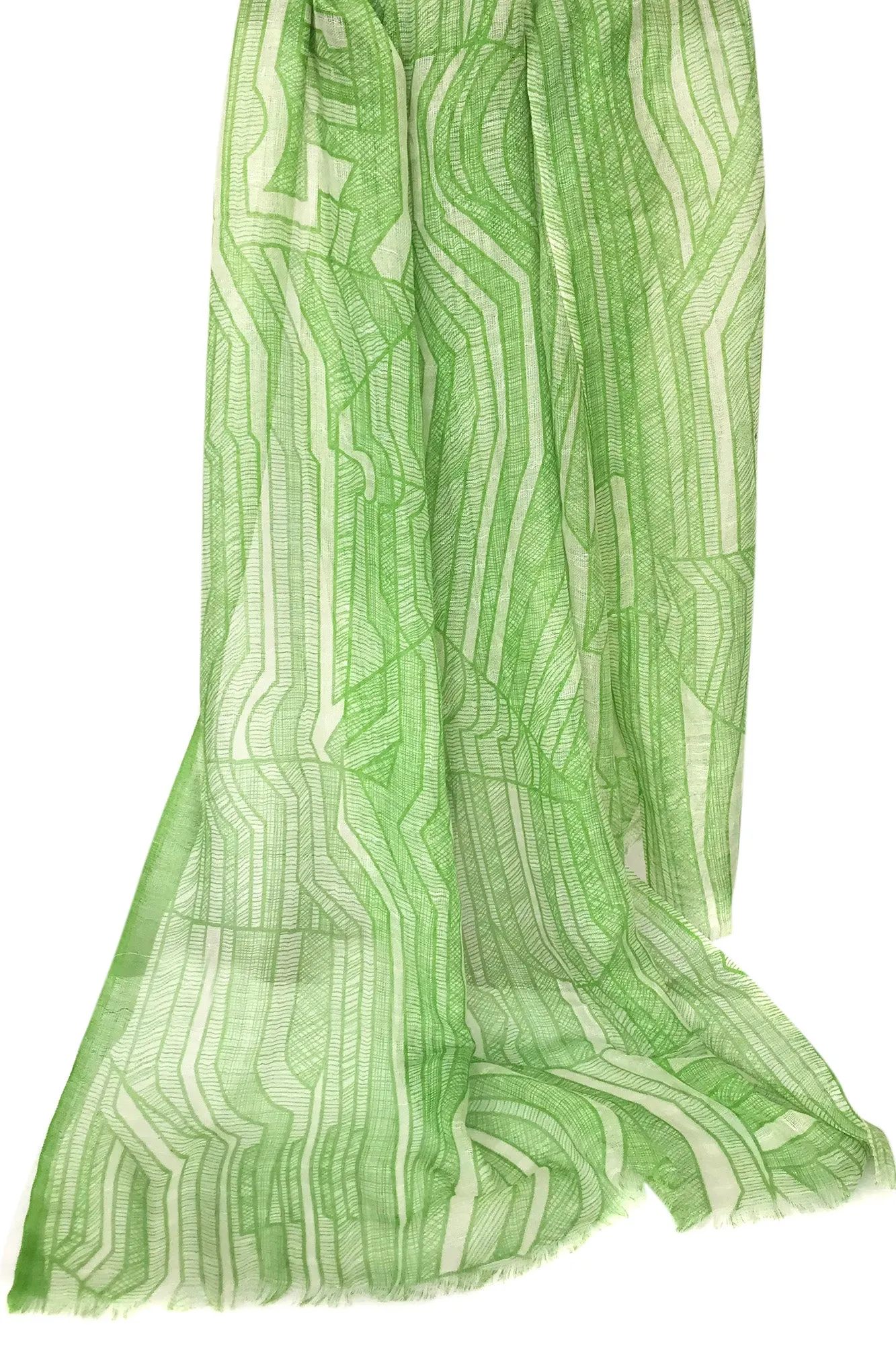 Silk Linen Wool - Contours in Green Scarf
