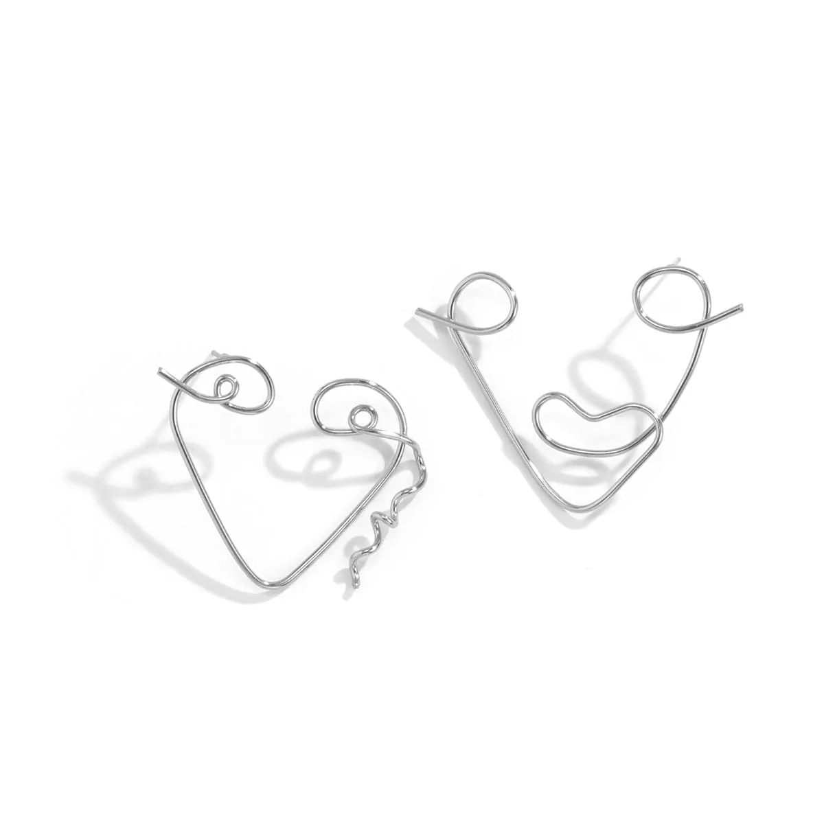 Silver-Plated Abstract Face Open-Triangle Drop Earrings