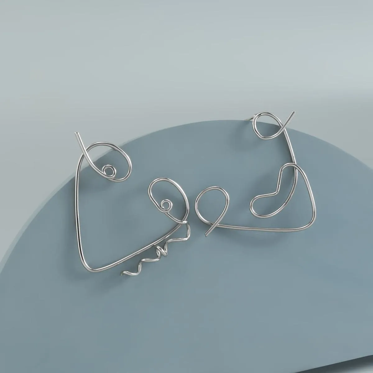 Silver-Plated Abstract Face Open-Triangle Drop Earrings