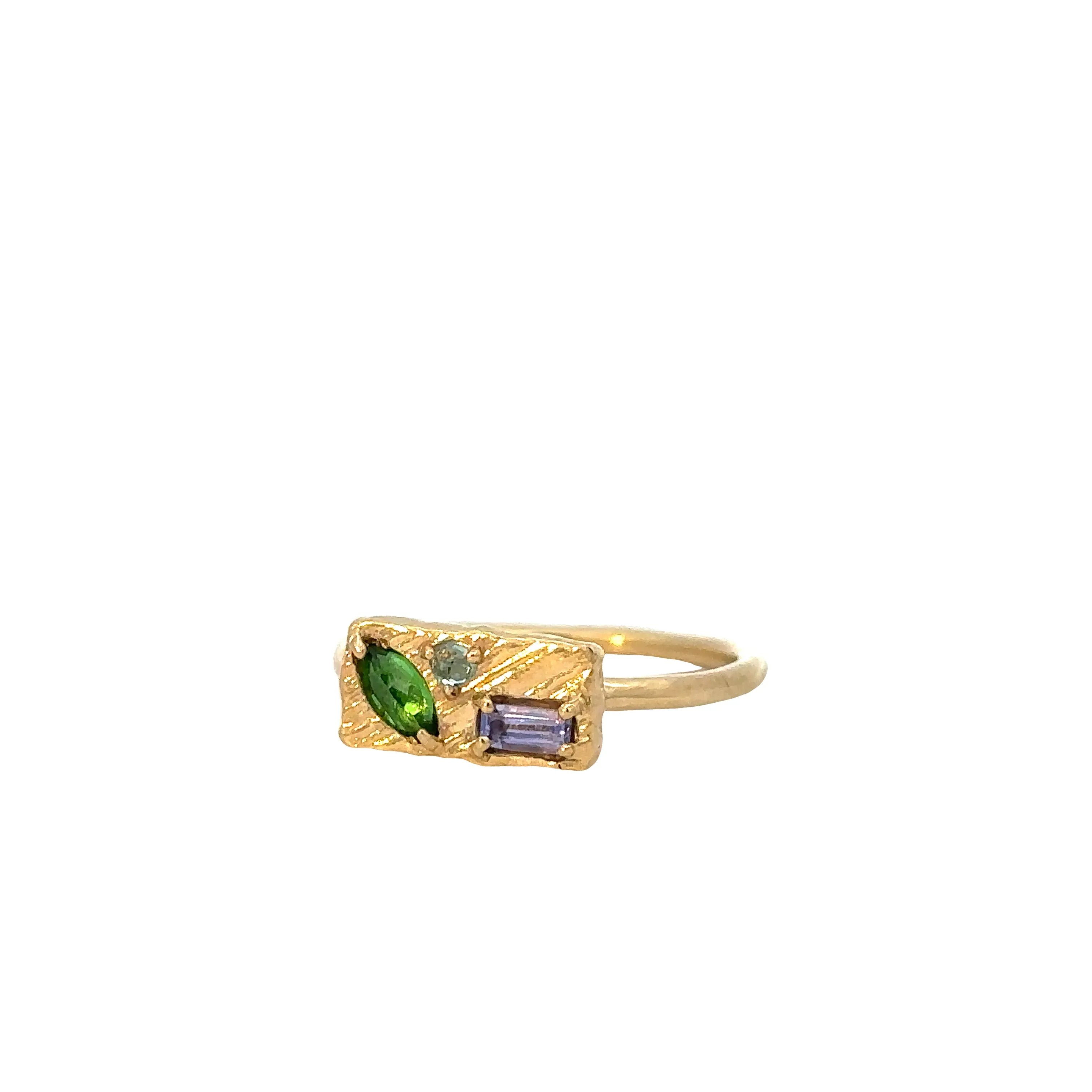 small collage ring - blue topaz   tanzanite   tsavorite garnet
