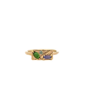 small collage ring - blue topaz   tanzanite   tsavorite garnet