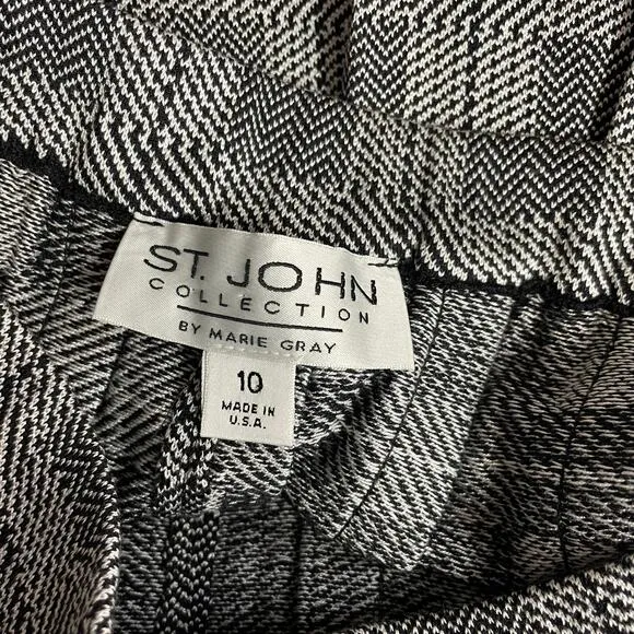 St John Collection Vintage Y2K Black White Plaid Pleated Sparkle Skirt womens 10