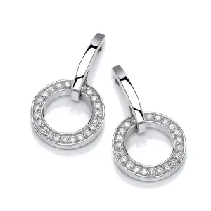 Sterling Silver & Cubic Zirconia Circle Roulette Drop Dangle Earrings