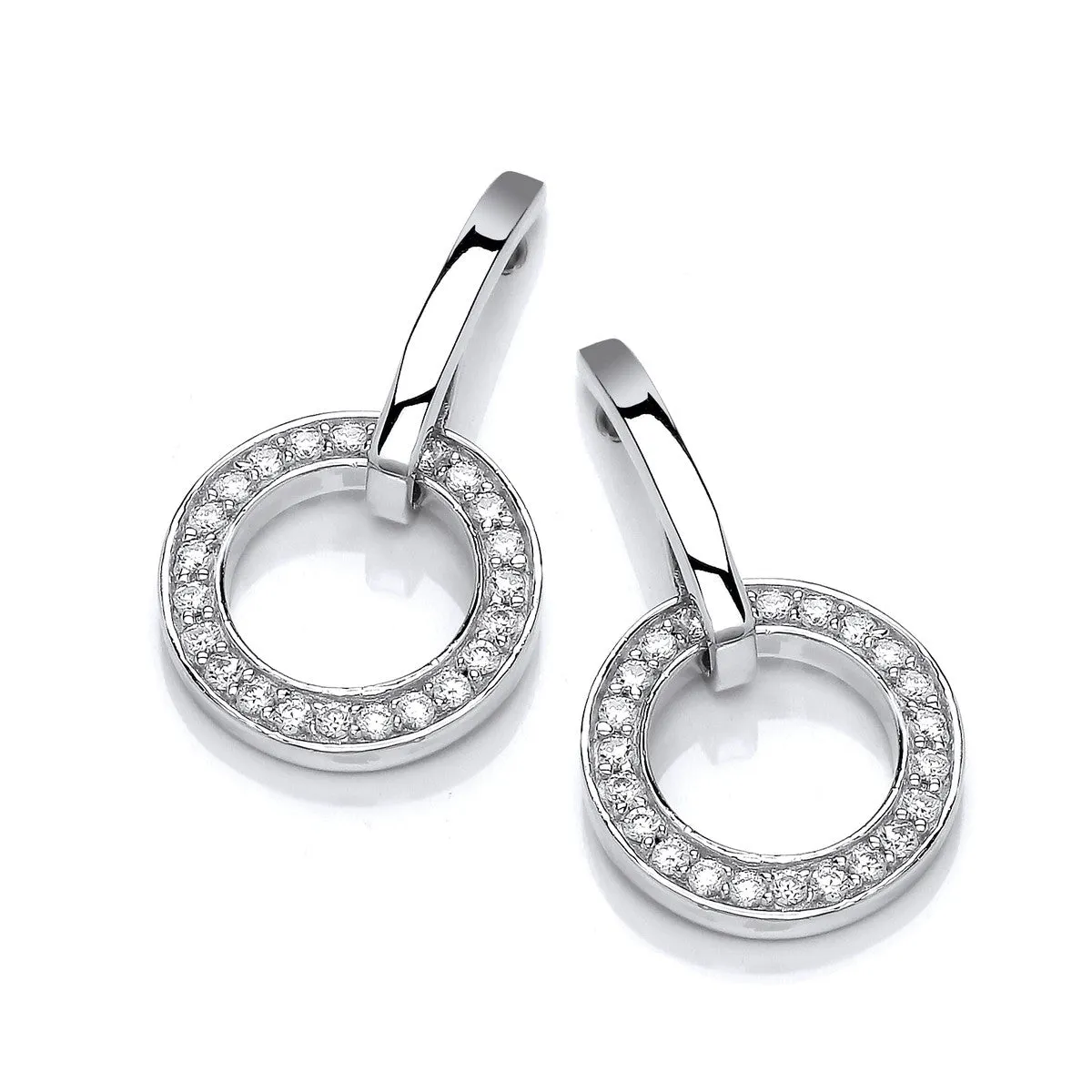 Sterling Silver & Cubic Zirconia Circle Roulette Drop Dangle Earrings