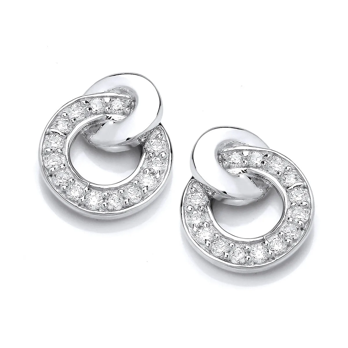 Sterling Silver & Cubic Zirconia Interlocking Circles Earrings