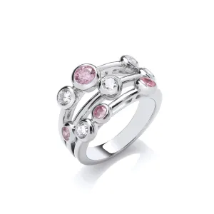 Sterling Silver & Pink Cubic Zirconia Triple Band Bubble Ring
