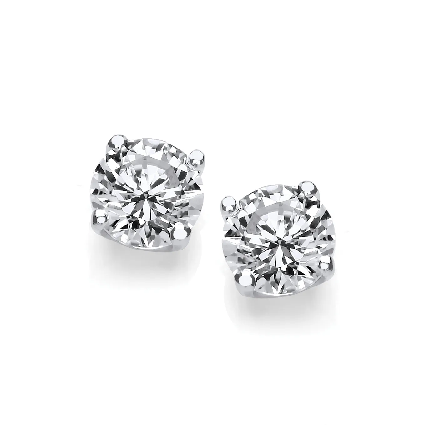Sterling Silver Rhodium Plated Simple Cubic Zirconia Single Solitaire 4 Claw Stud Earrings