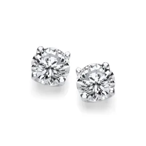 Sterling Silver Rhodium Plated Simple Cubic Zirconia Single Solitaire 4 Claw Stud Earrings