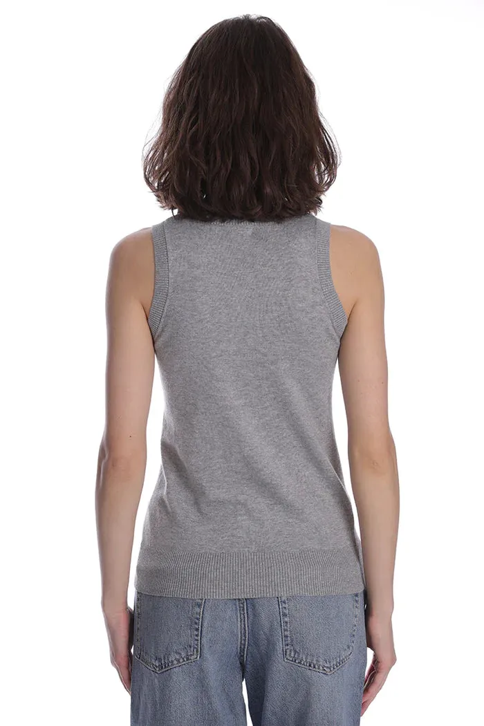 SUPIMA COTTON CASHMERE SCOOP NECK TANK IN ASH GREY