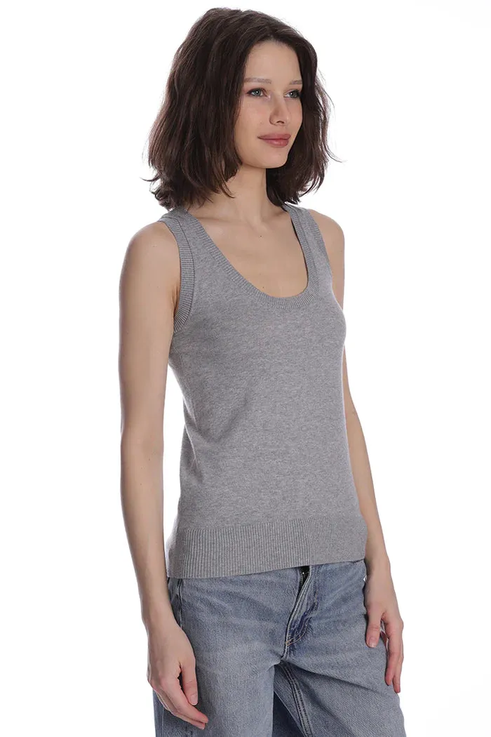 SUPIMA COTTON CASHMERE SCOOP NECK TANK IN ASH GREY