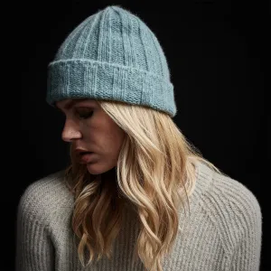Textured Cashmere Beanie - Aqua