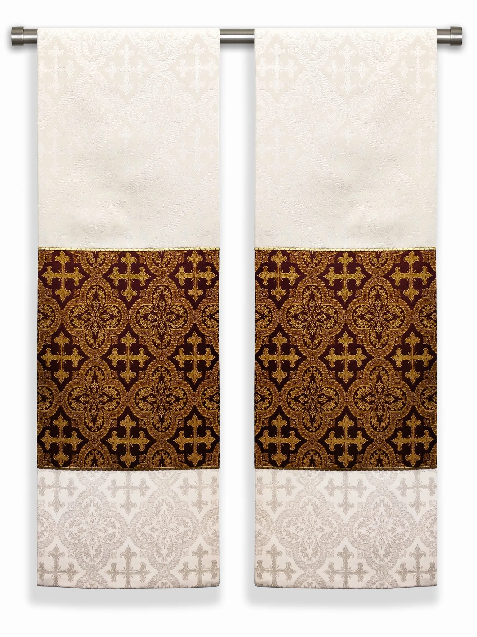 The Francis Classic Cross Ecru & Brocade Burgundy <br> Altar Scarves