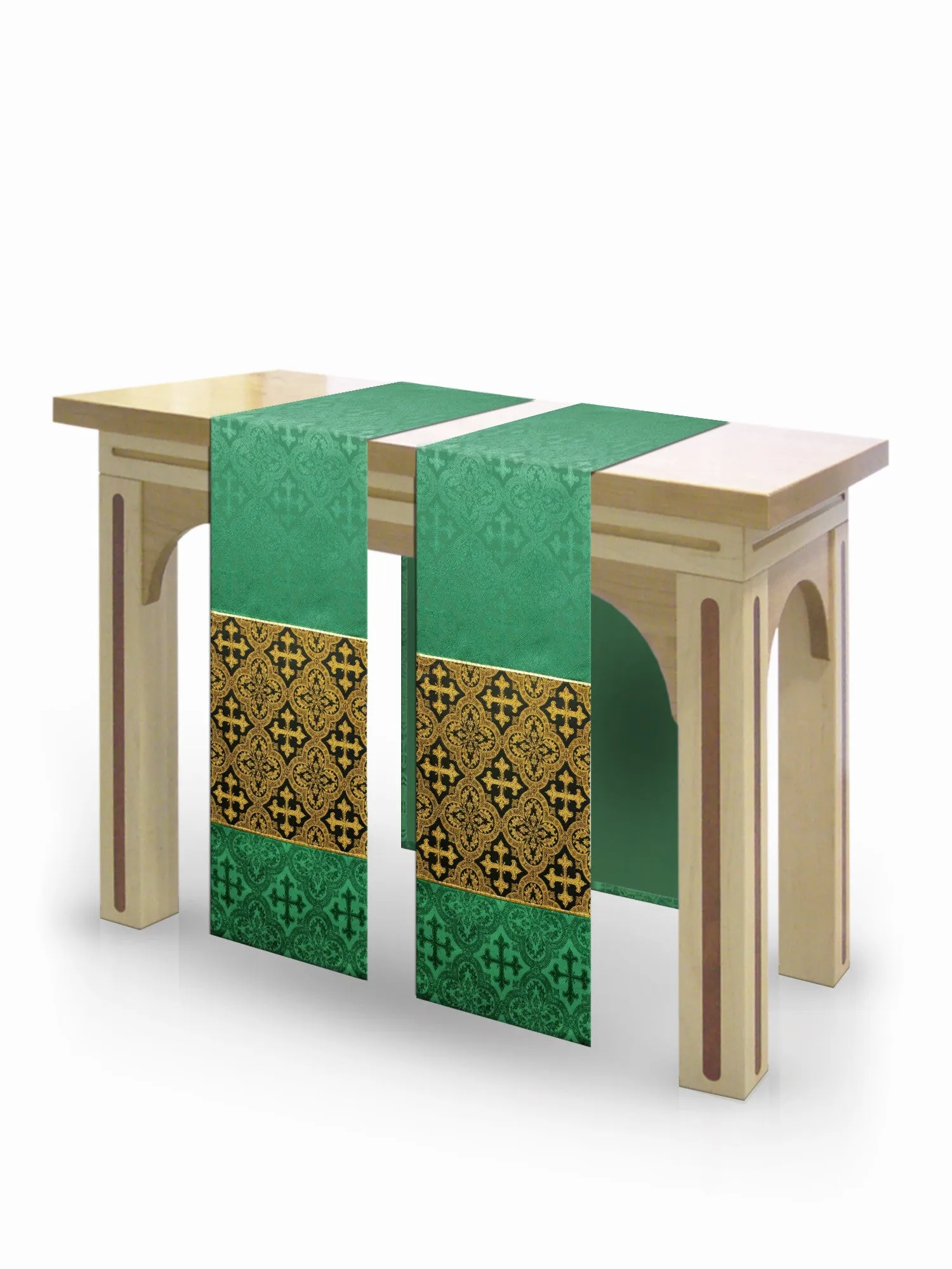 The Francis Classic Cross Green & Brocade Green <br> Altar Scarves