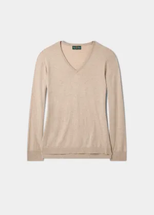Thea Cotton Cashmere Vee Neck Jumper In Sand