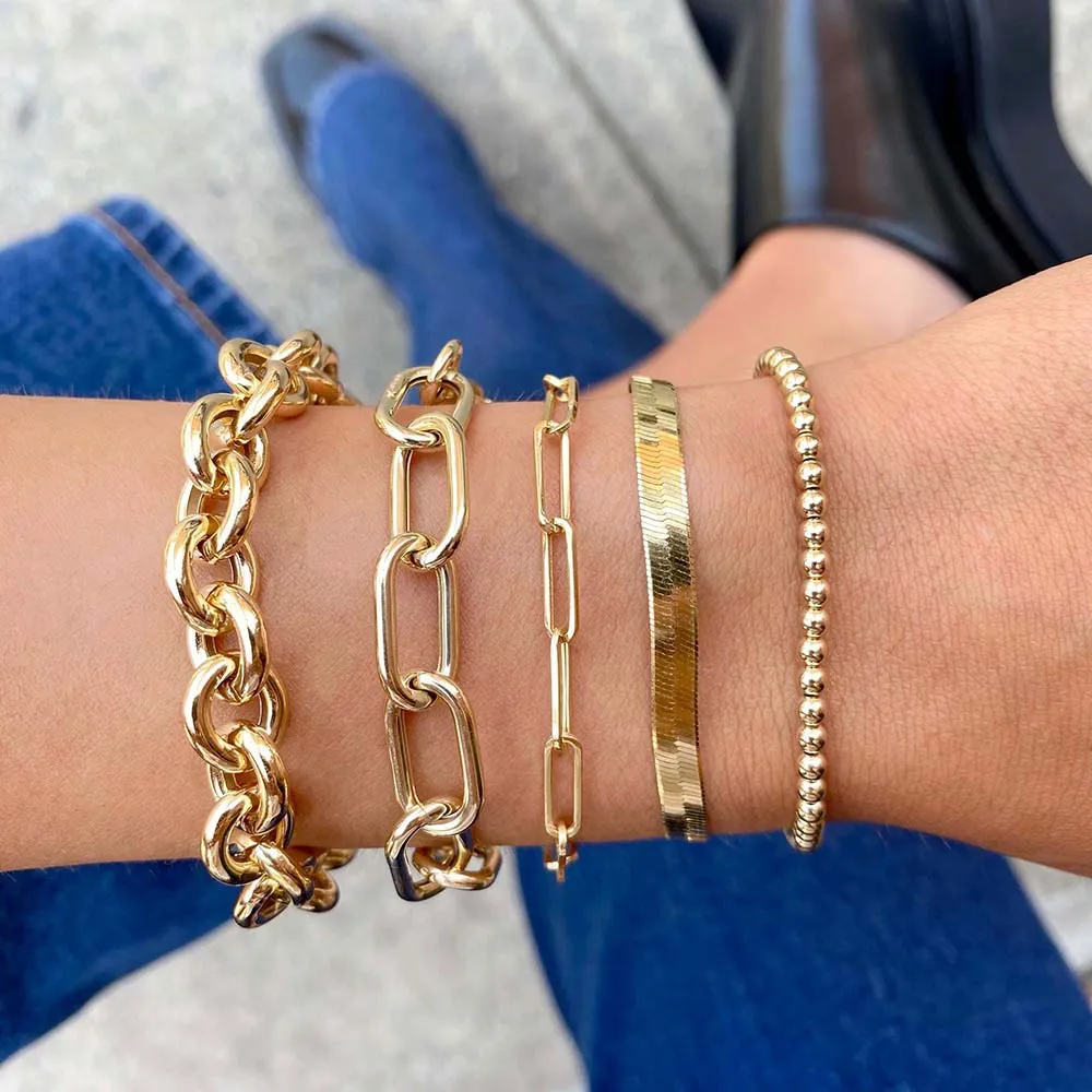 Thick Herringbone Bracelet 14K