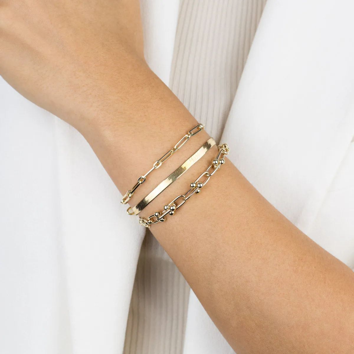 Thick Herringbone Bracelet 14K