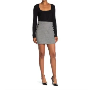 Veronica Beard Barnes Houndstooth Print Button Mini Skirt