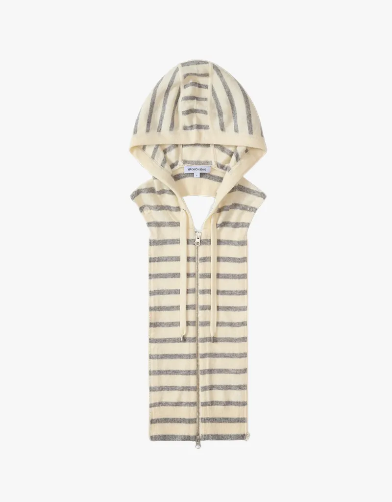 Veronica Beard Cashmere Hoodie Dickey In Ivory & Heather Grey