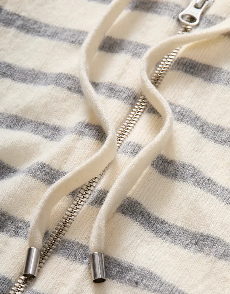 Veronica Beard Cashmere Hoodie Dickey In Ivory & Heather Grey