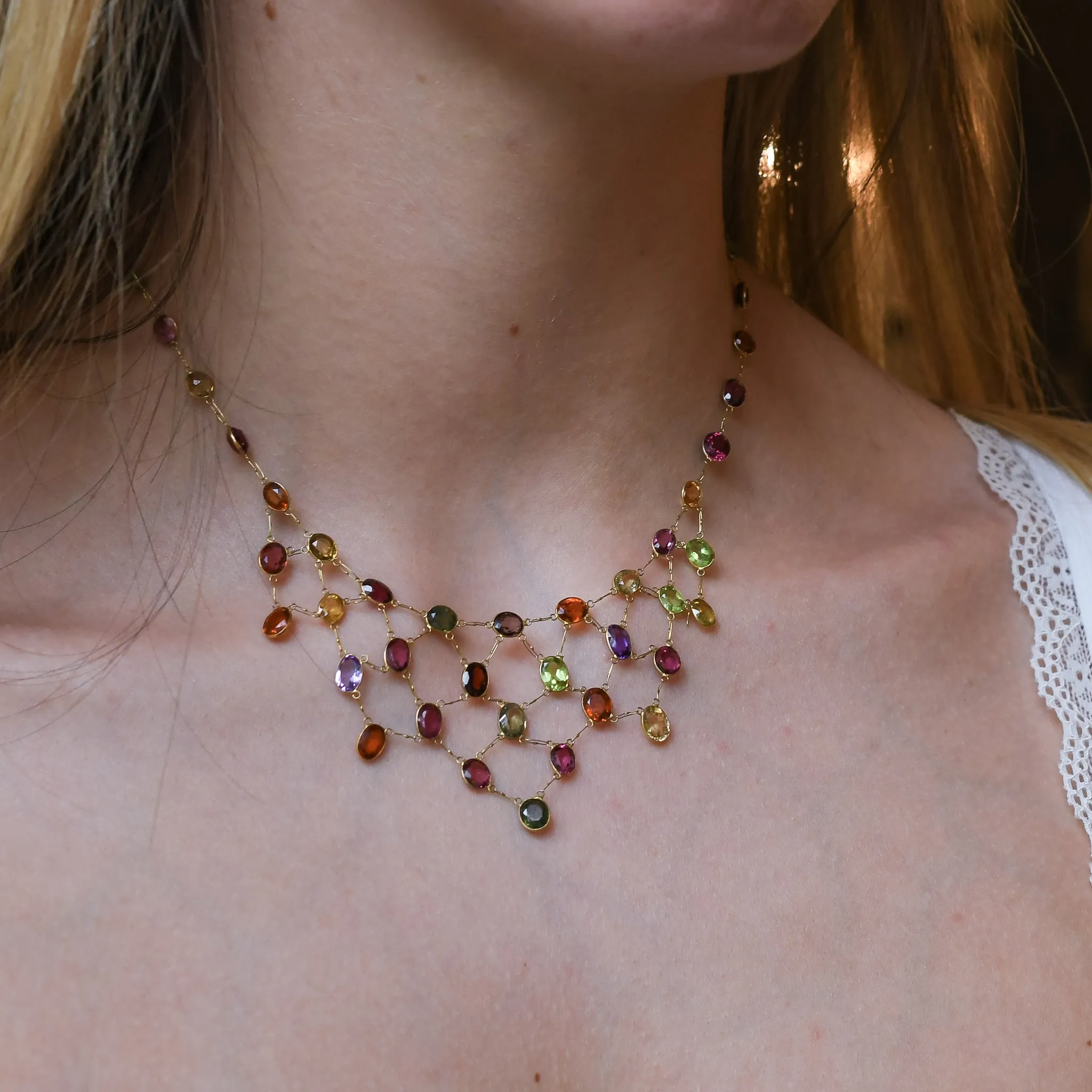 Victorian Harlequin Multigem Fringe Necklace