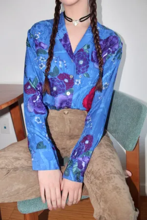 Vintage 90s Watercolor Silk Blouse (M)