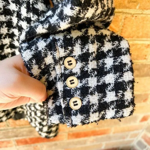 Vintage Liz Claiborne Liz Wear Black White Houndstooth Blend Wool Blend Blazer