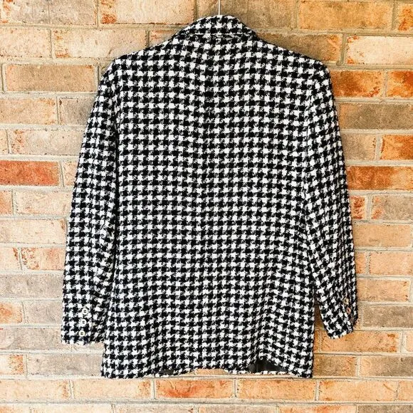 Vintage Liz Claiborne Liz Wear Black White Houndstooth Blend Wool Blend Blazer