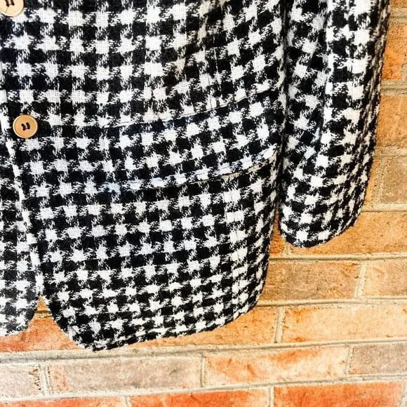 Vintage Liz Claiborne Liz Wear Black White Houndstooth Blend Wool Blend Blazer