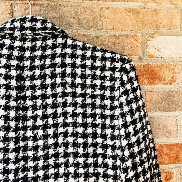 Vintage Liz Claiborne Liz Wear Black White Houndstooth Blend Wool Blend Blazer