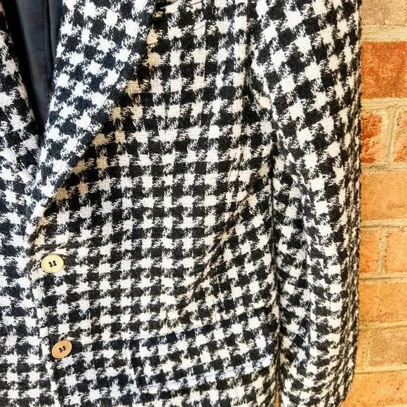 Vintage Liz Claiborne Liz Wear Black White Houndstooth Blend Wool Blend Blazer