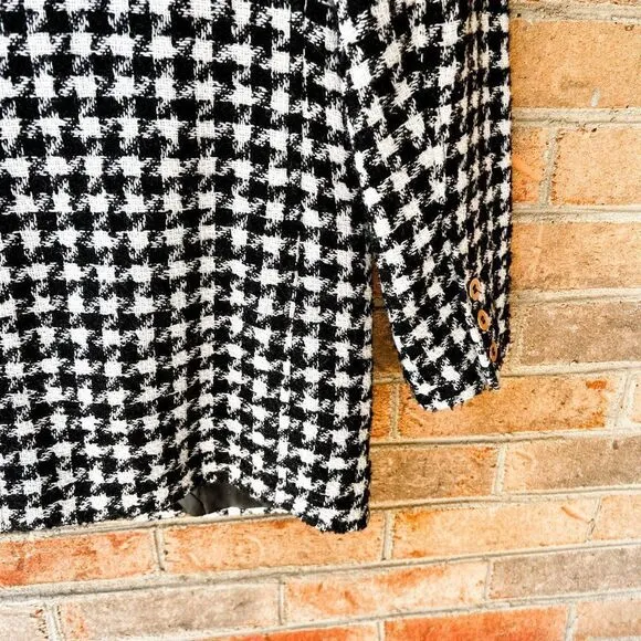 Vintage Liz Claiborne Liz Wear Black White Houndstooth Blend Wool Blend Blazer