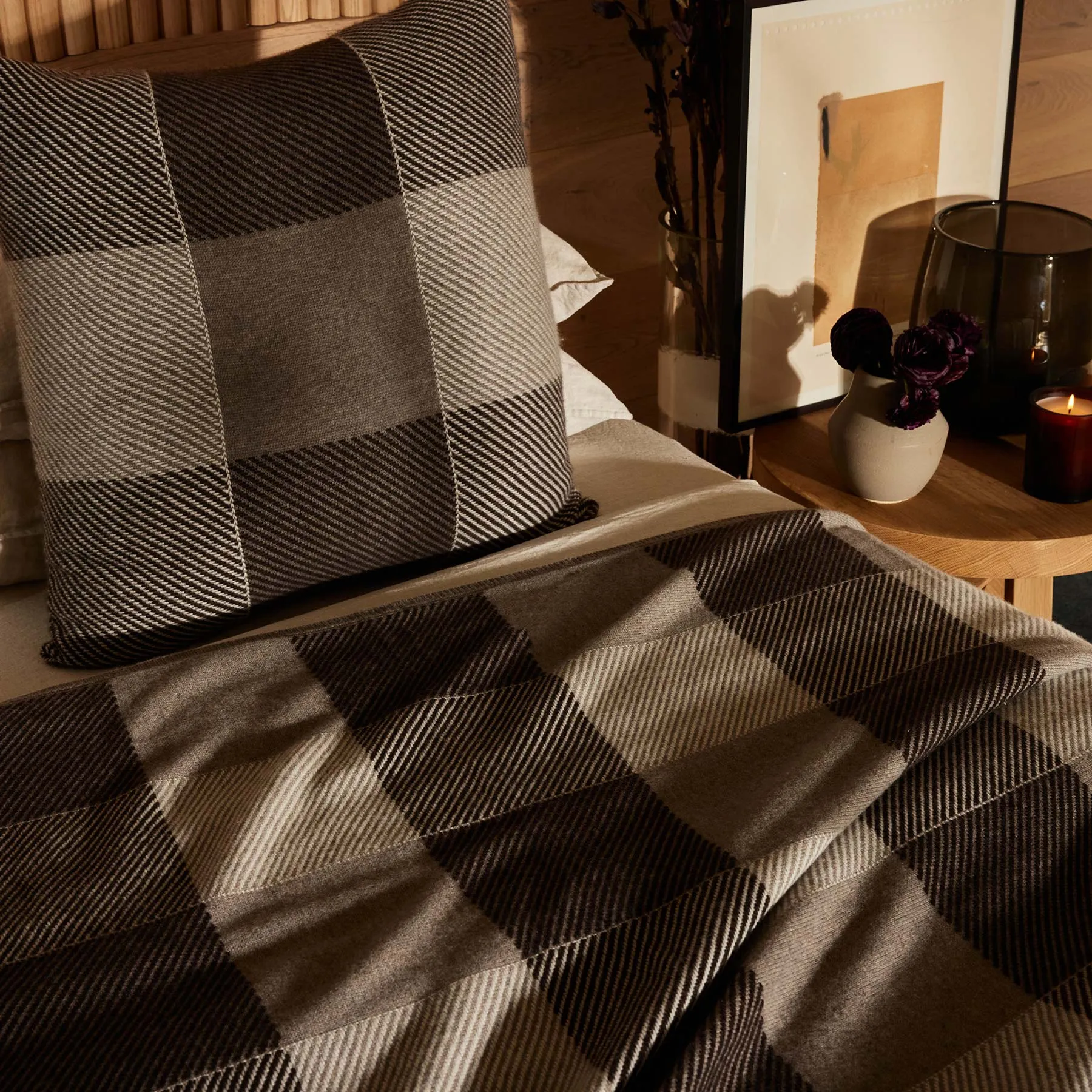 Vintage Plaid Cashmere Blanket - Natural/Brown/Ivory