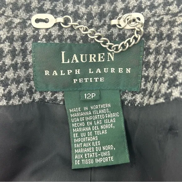 VINTAGE RALPH LAUREN Houndstooth Wool Zip-Up Jacket Blazer