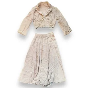 Vtg 1950s Skirt Set 2pc Houndstooth Pattern Pink Gray Midi Skirt Bolero XS