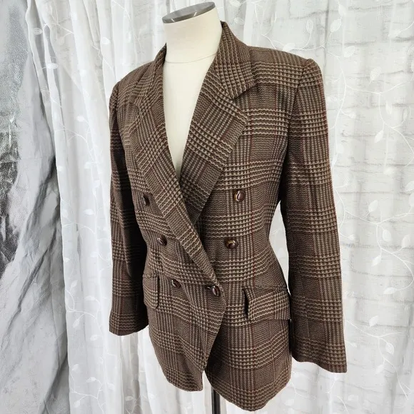 Vtg 80s Houndstooth Blazer 10 Dark Academia Equestrian Old Money Preppy Classic