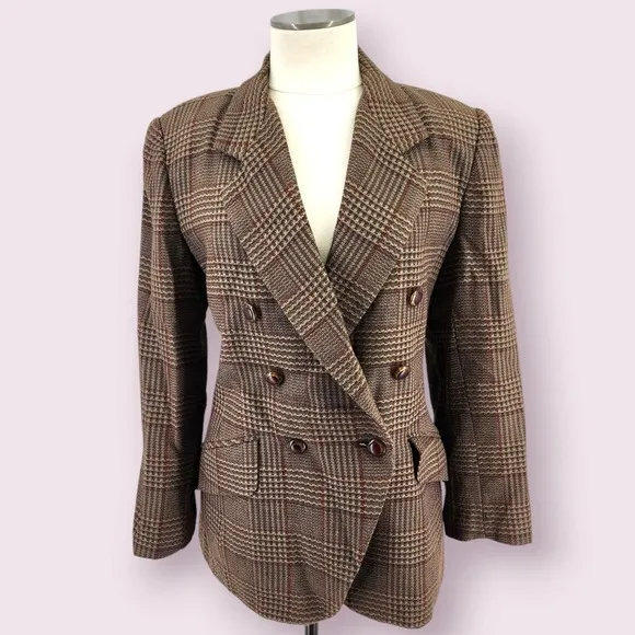 Vtg 80s Houndstooth Blazer 10 Dark Academia Equestrian Old Money Preppy Classic