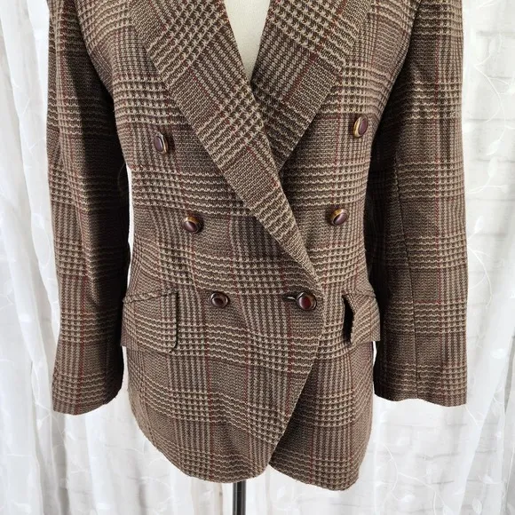 Vtg 80s Houndstooth Blazer 10 Dark Academia Equestrian Old Money Preppy Classic
