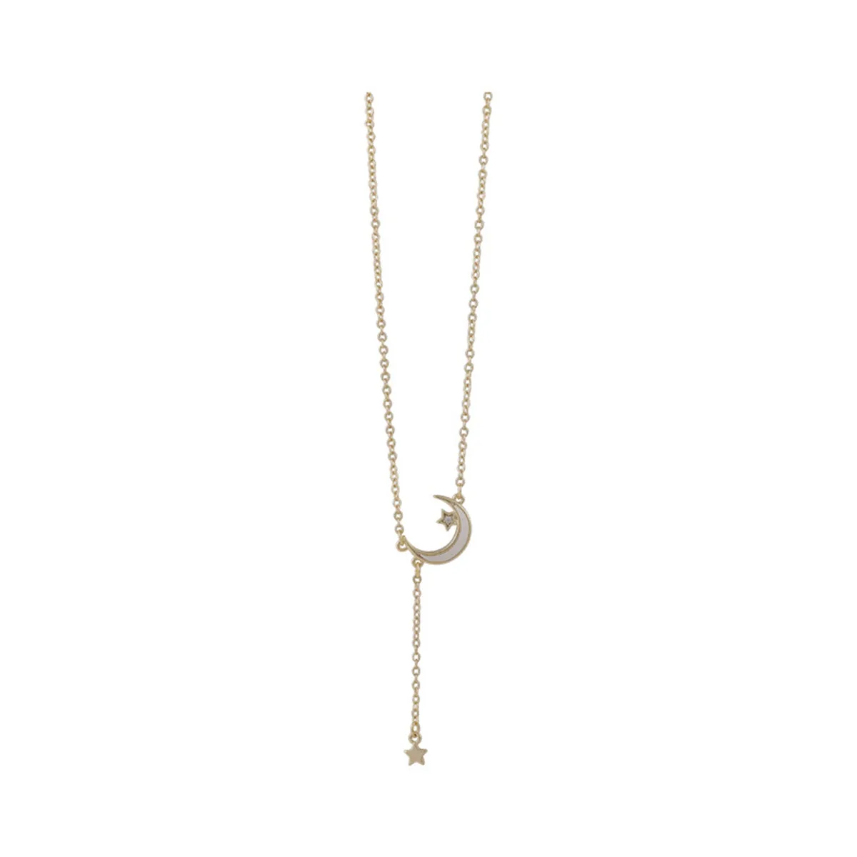 White Enamel & 18K Gold-Plated Moon Star Pendant Necklace